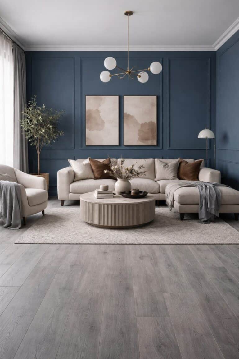 Grått golv blå vägg